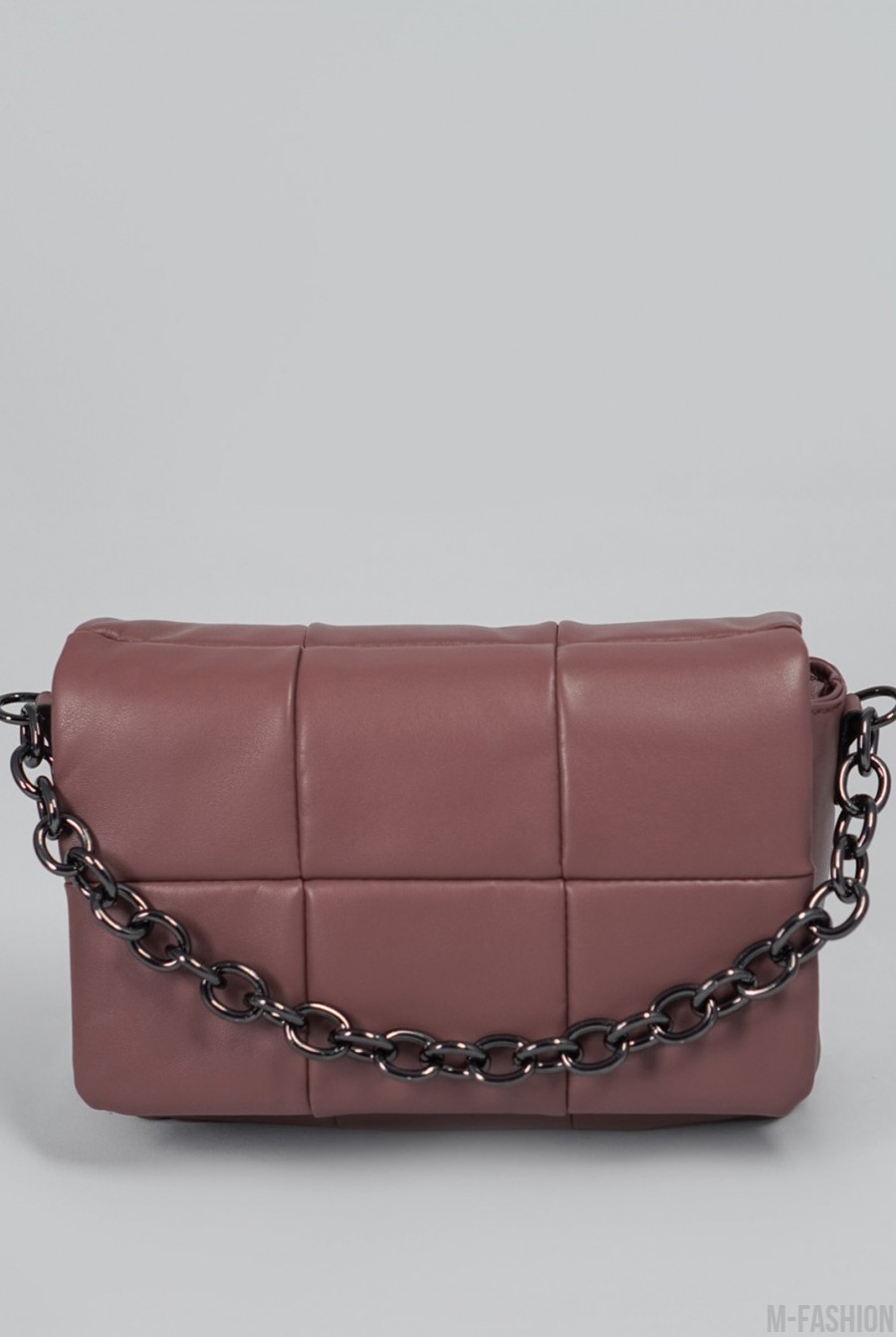 Темно-розовая кожаная сумка с цепью- Фото 2