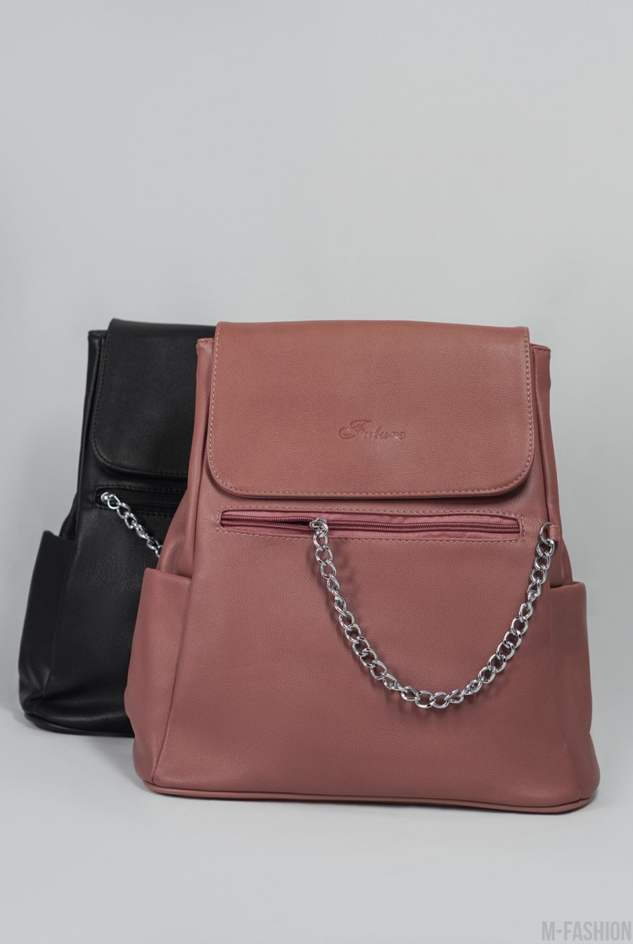 Темно-розовая кожаная сумка-рюкзак - Фото 1