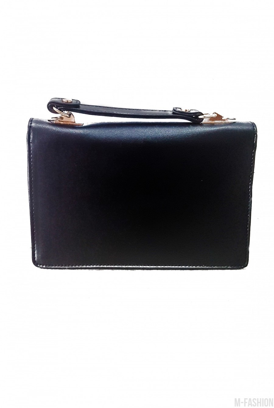 Черная женская сумочка из эко-кожи с яркой фурнитурой и замочком- Фото 5
