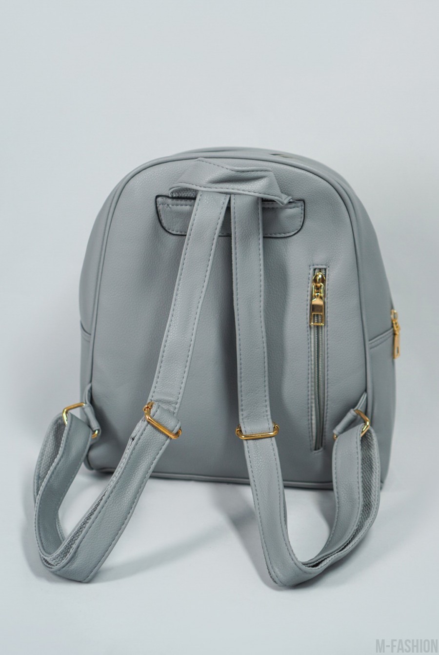 Серый вместительный рюкзак из эко-кожи- Фото 3