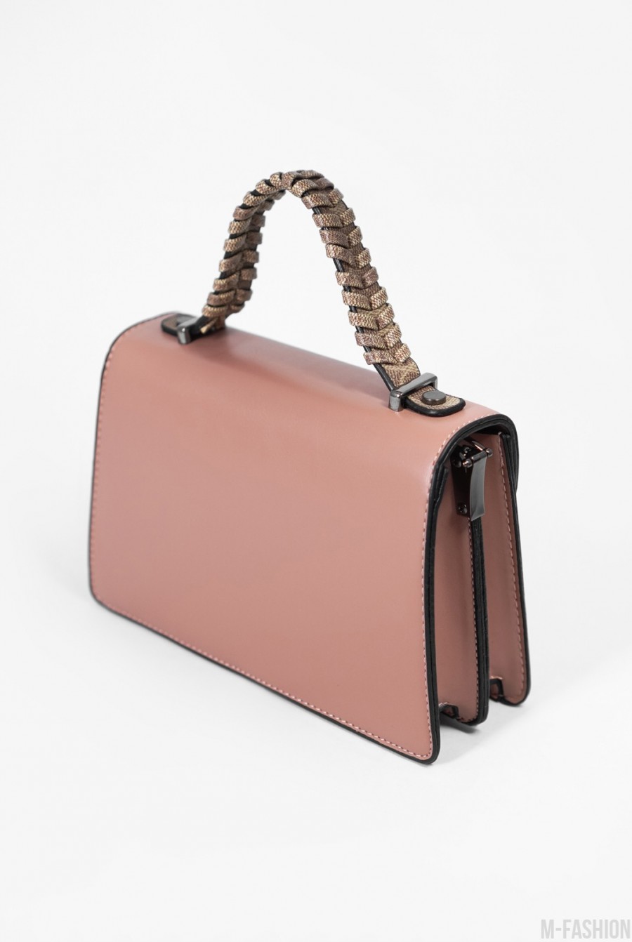Розовая каркасная сумка с принтованной вставкой- Фото 2