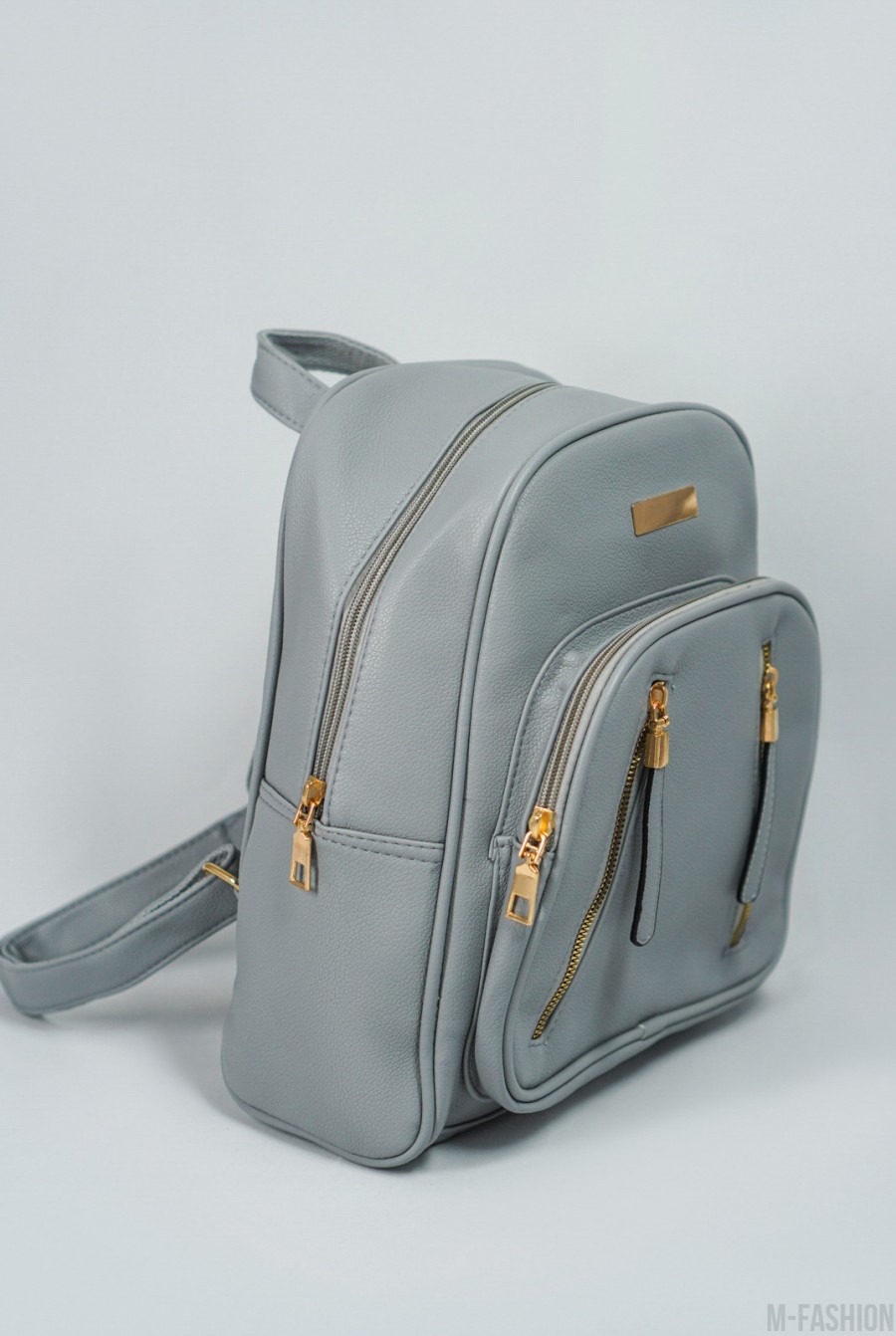 Серый вместительный рюкзак из эко-кожи- Фото 2