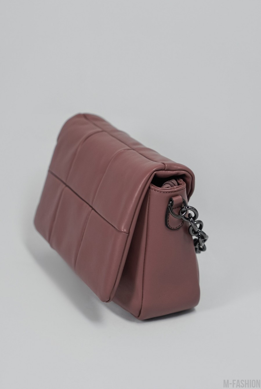 Темно-розовая кожаная сумка с цепью- Фото 3