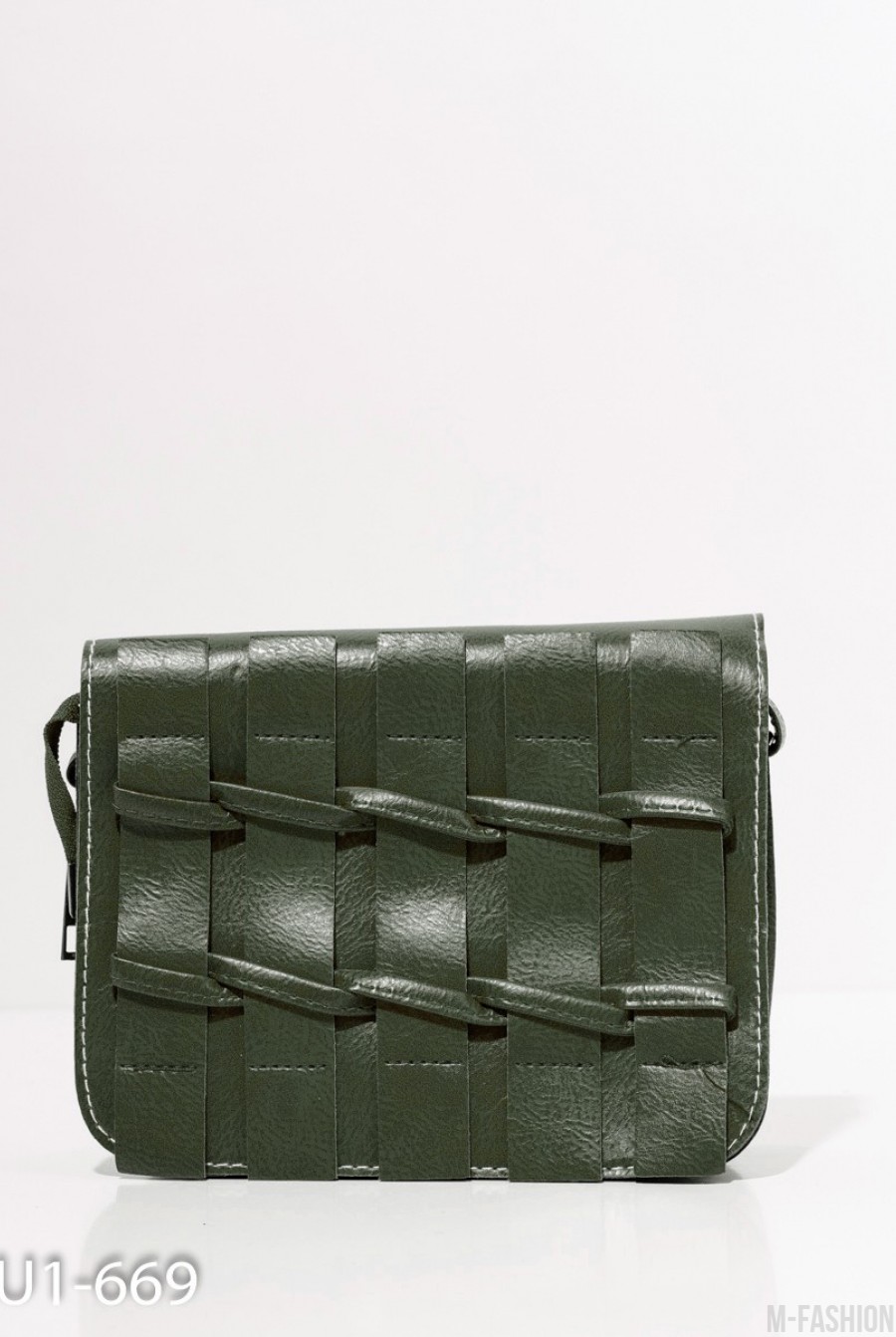Зеленая каркасная сумка с плетением - Фото 1
