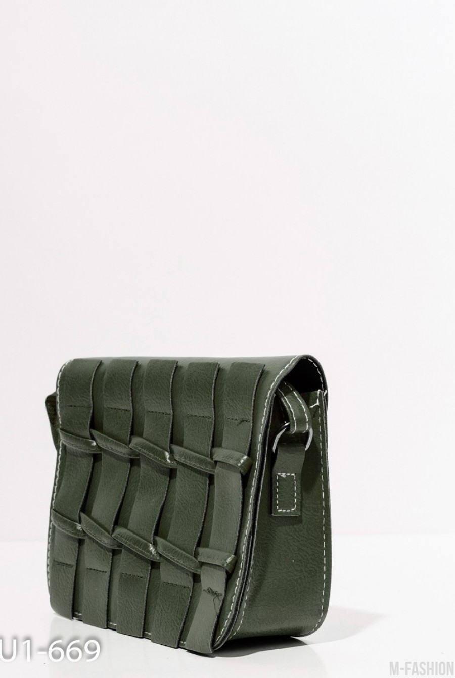 Зеленая каркасная сумка с плетением- Фото 2