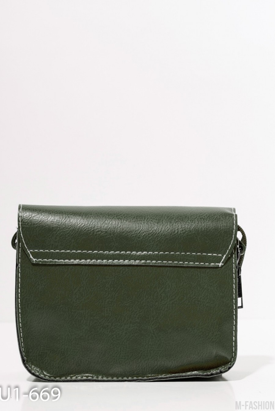 Зеленая каркасная сумка с плетением- Фото 3