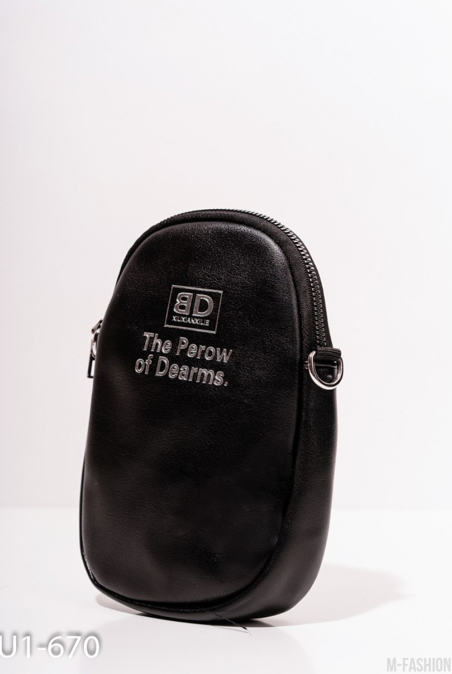 Маленькая черная овальная сумка из эко-кожи- Фото 2