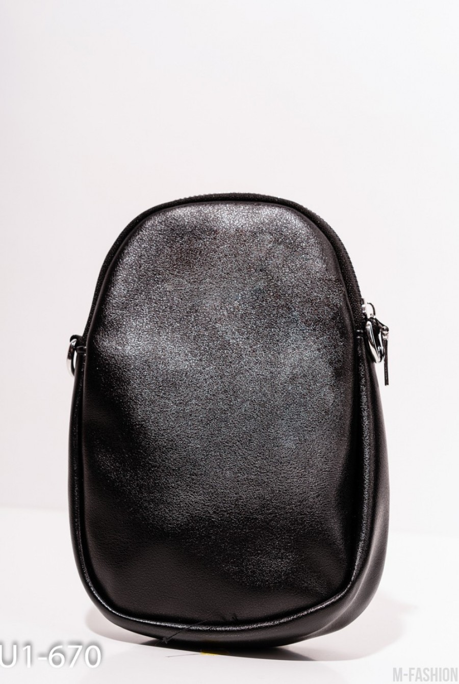 Маленькая черная овальная сумка из эко-кожи- Фото 3