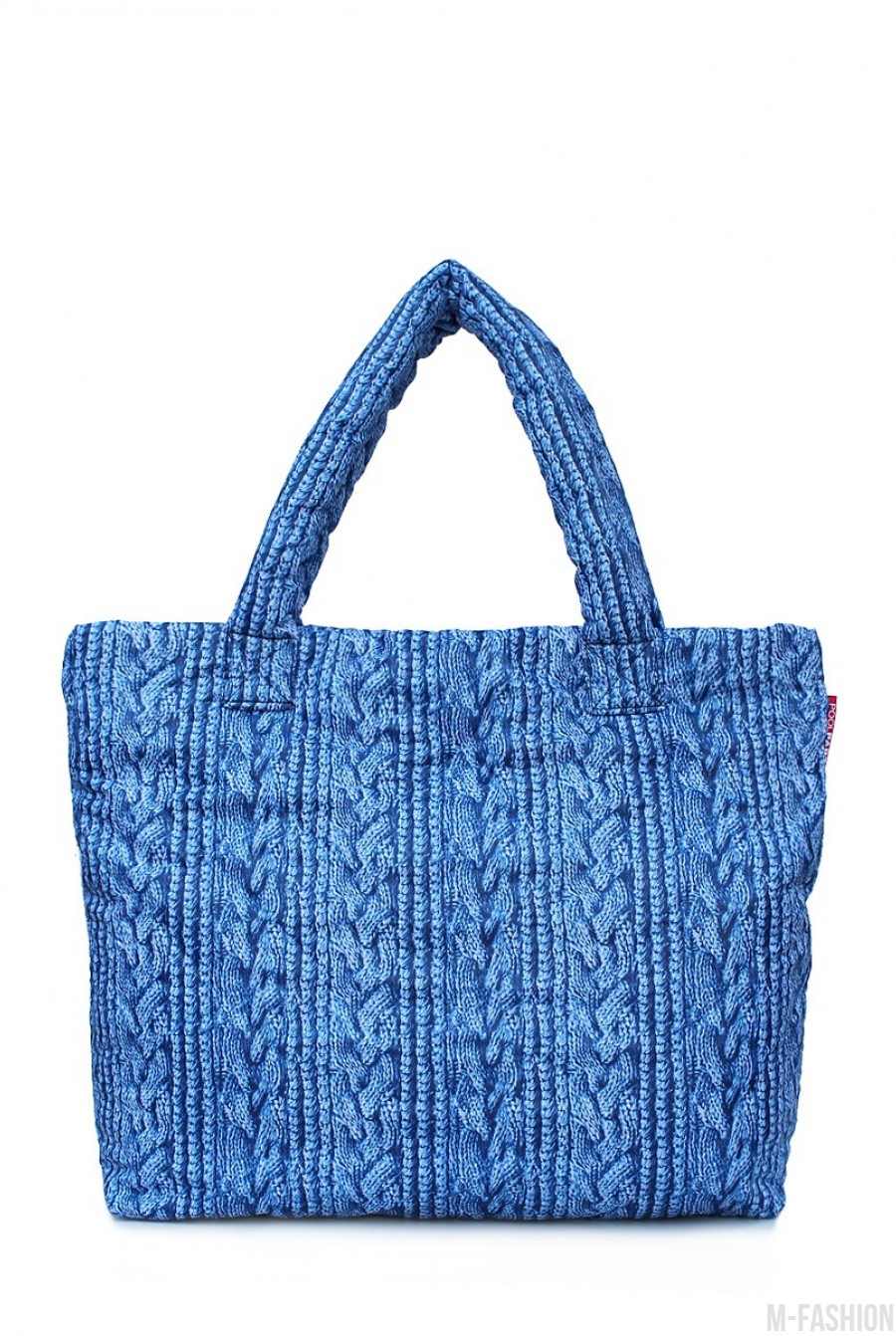 Дутая сумка с синей вязкой - Фото 1