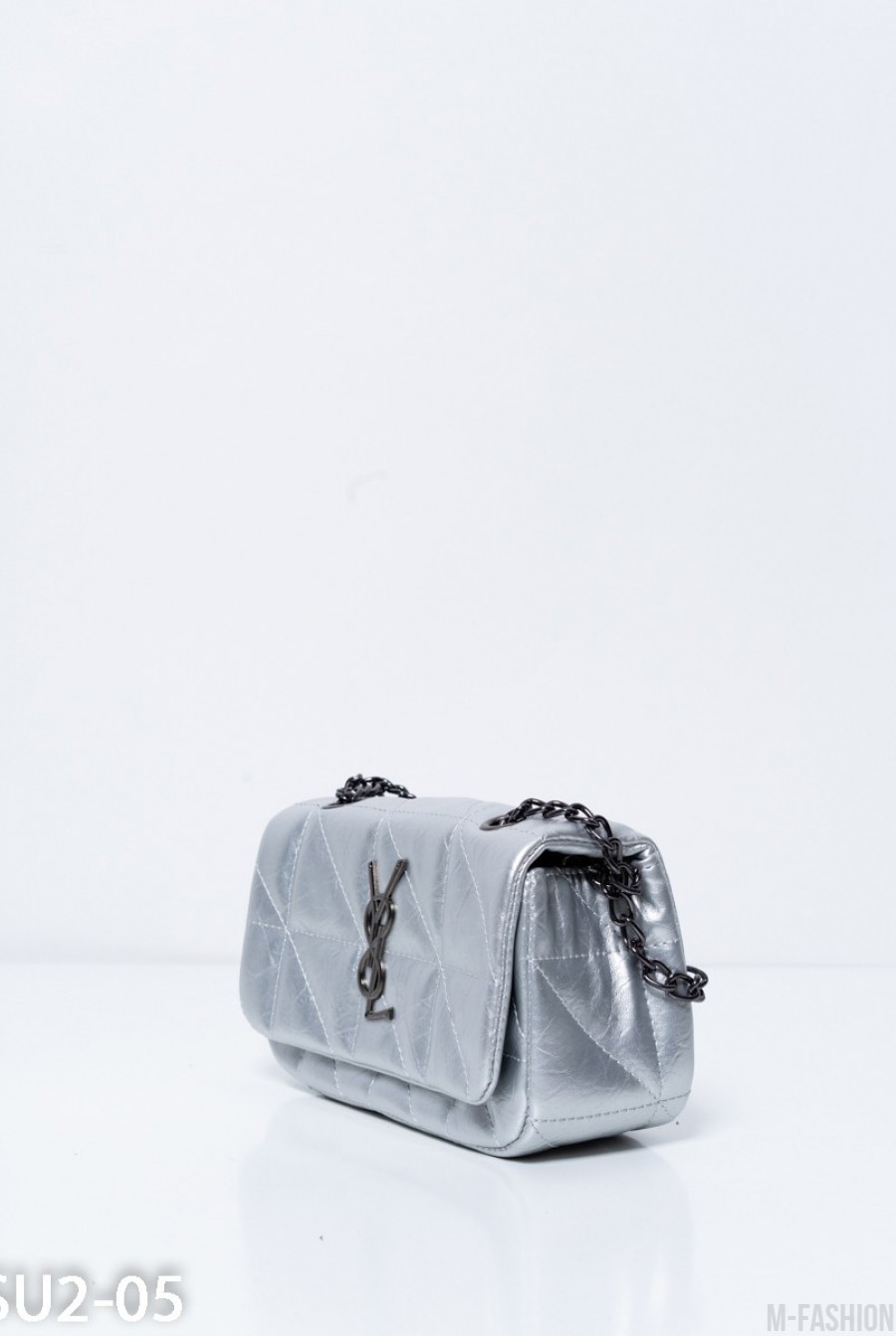 Серебристая маленькая сумочка из эко-кожи на цепочке- Фото 2