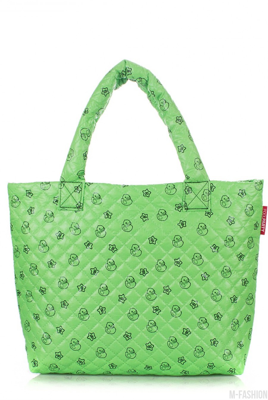 Дутая сумка с ярко-зеленым принтом - Фото 1