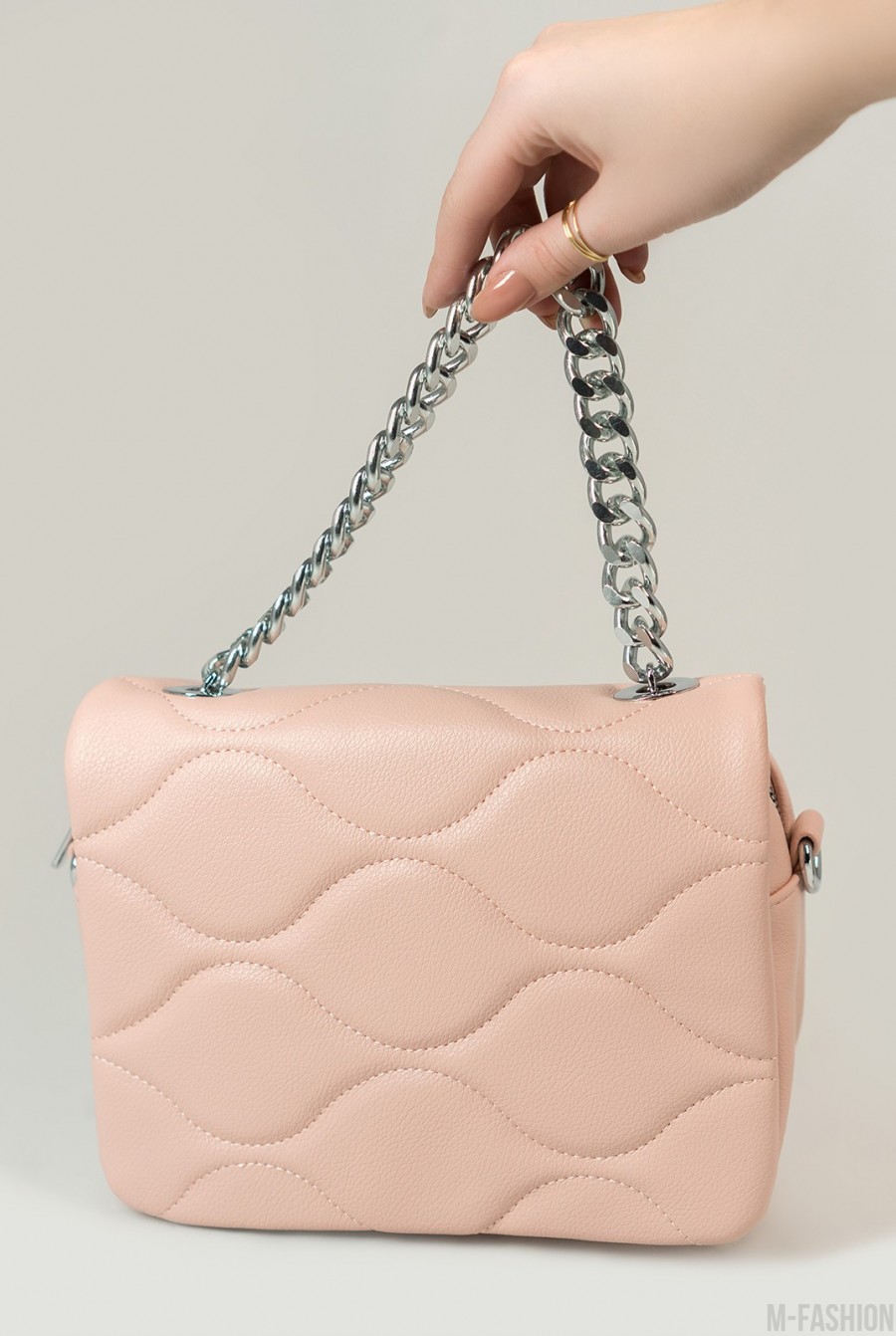 Розовая стеганая сумка из эко-кожи- Фото 4