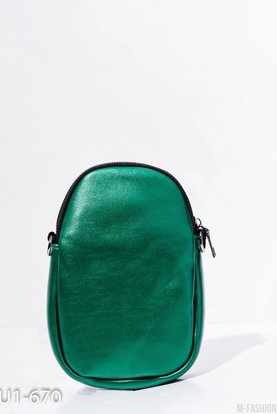 Зеленая маленькая овальная сумка из эко-кожи- Фото 5