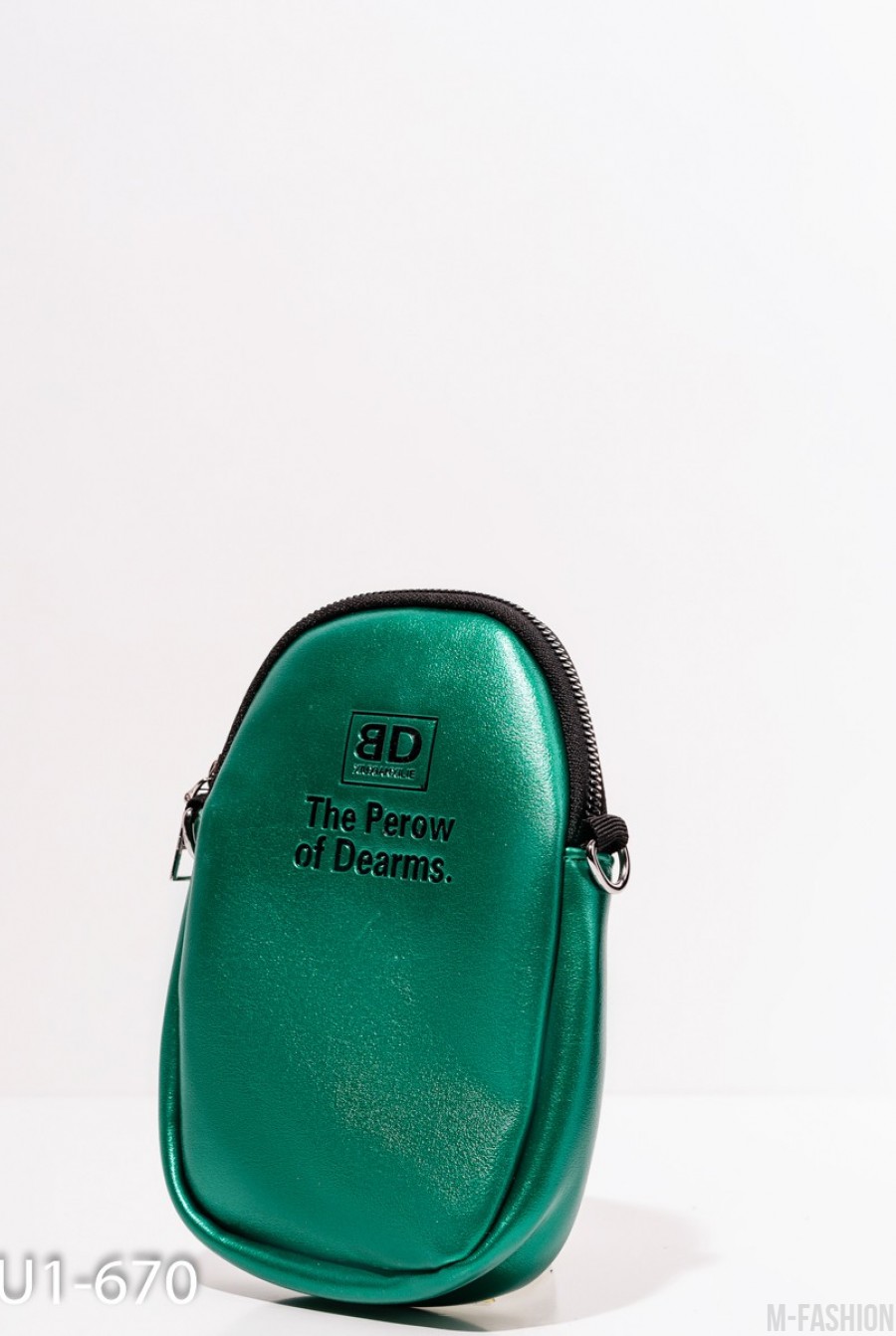 Зеленая маленькая овальная сумка из эко-кожи- Фото 3