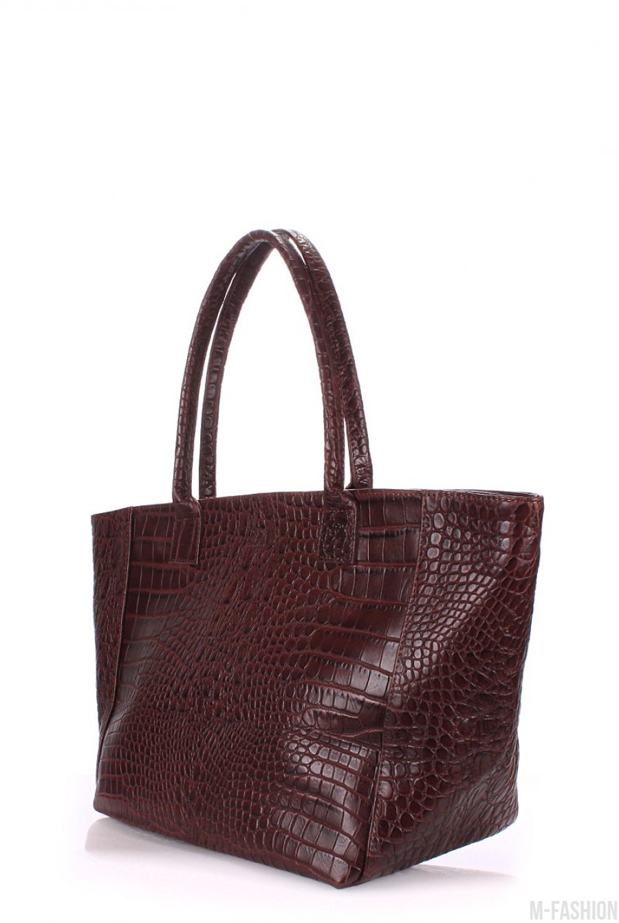 Кожаная коричневая сумка Desire с принтом под рептилию и черной подкладкой- Фото 2