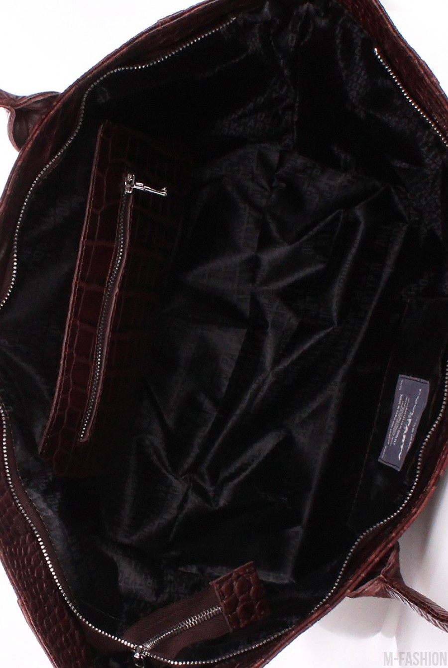 Кожаная коричневая сумка Desire с принтом под рептилию и черной подкладкой- Фото 3