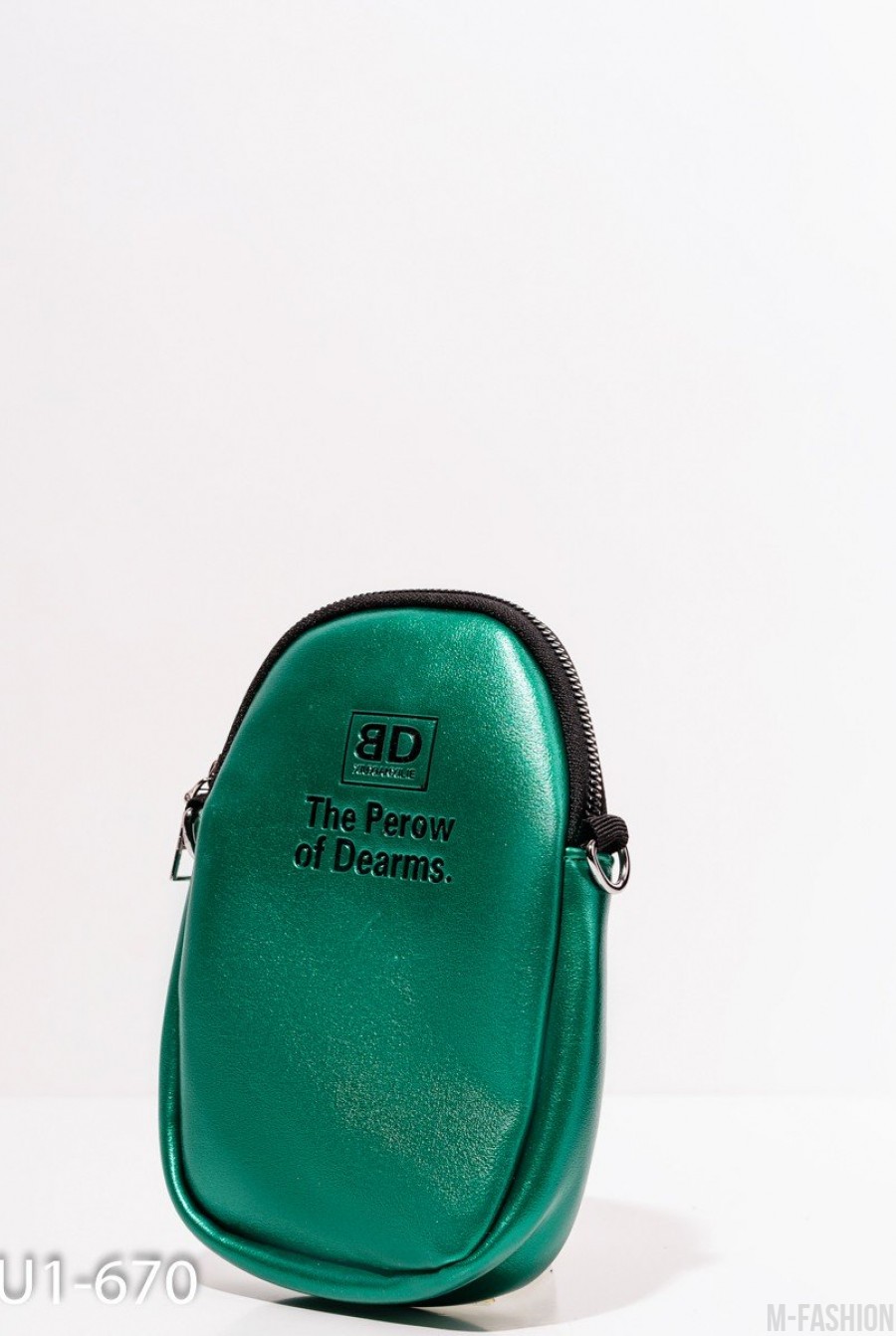 Зеленая маленькая овальная сумка из эко-кожи- Фото 2