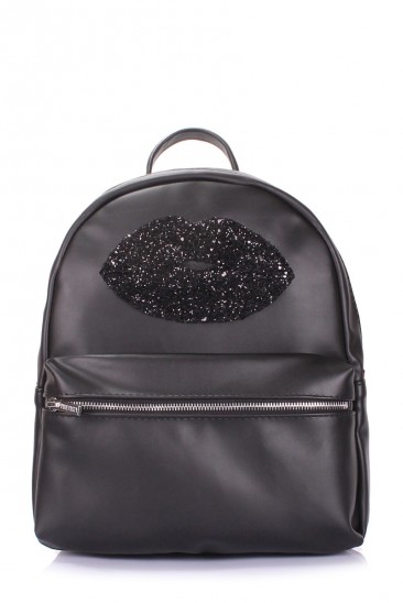 Черный рюкзак с аппликацией и вместительным карманом на молнии