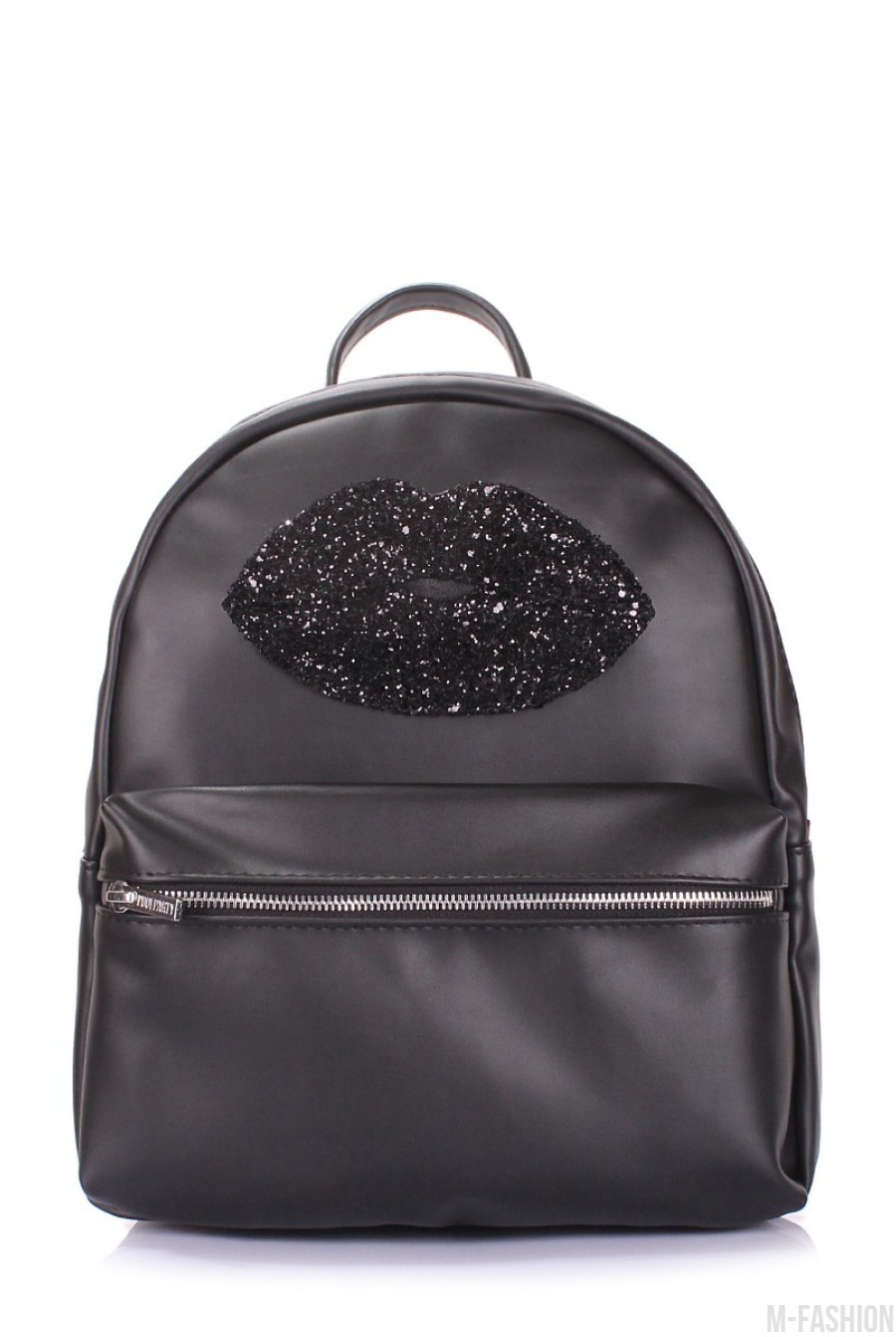 Черный рюкзак с аппликацией и вместительным карманом на молнии - Фото 1