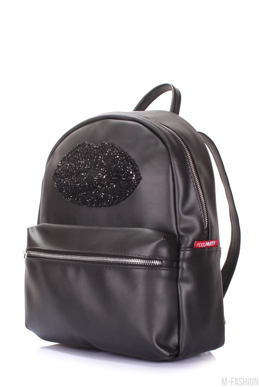 Черный рюкзак с аппликацией и вместительным карманом на молнии- Фото 2