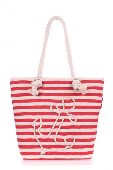 Красно-белая сумка из коттона с декоративным шнурком