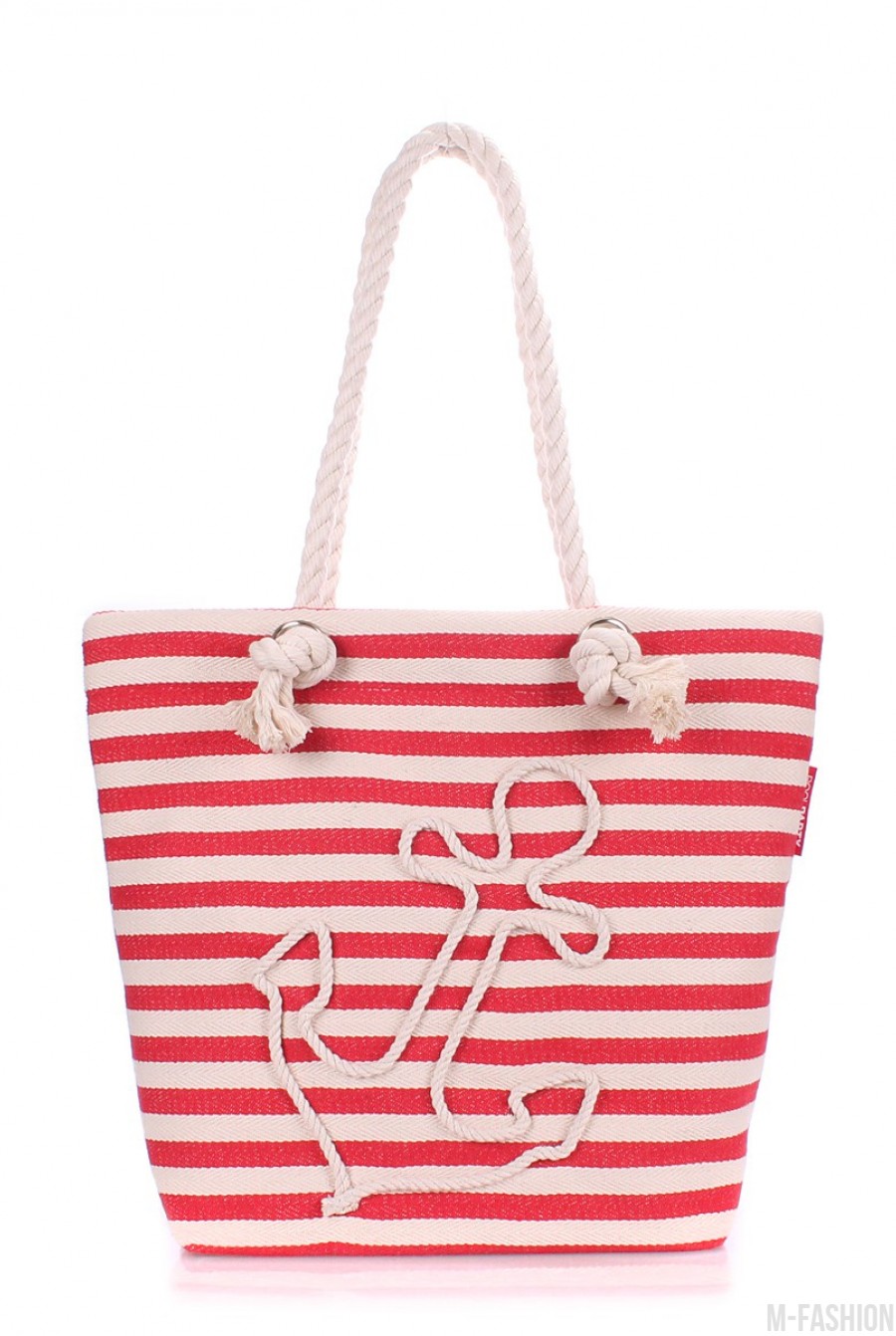 Красно-белая сумка из коттона с декоративным шнурком - Фото 1