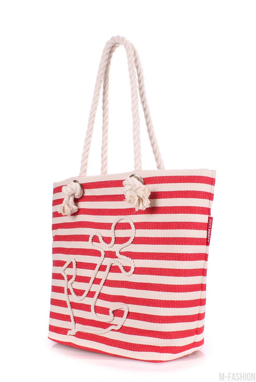 Красно-белая сумка из коттона с декоративным шнурком- Фото 2