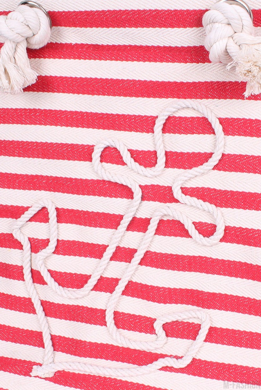 Красно-белая сумка из коттона с декоративным шнурком- Фото 4