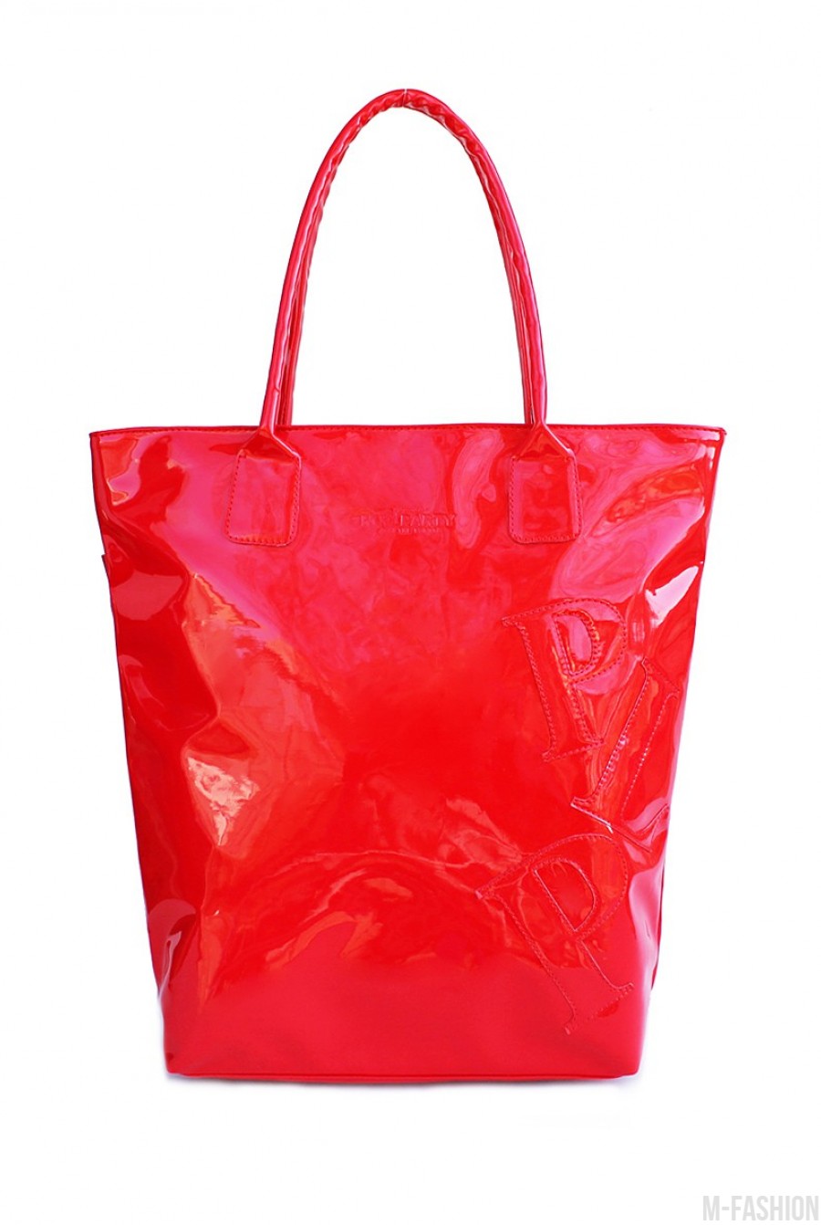 Лаковая красная сумка с вместительным отделением - Фото 1