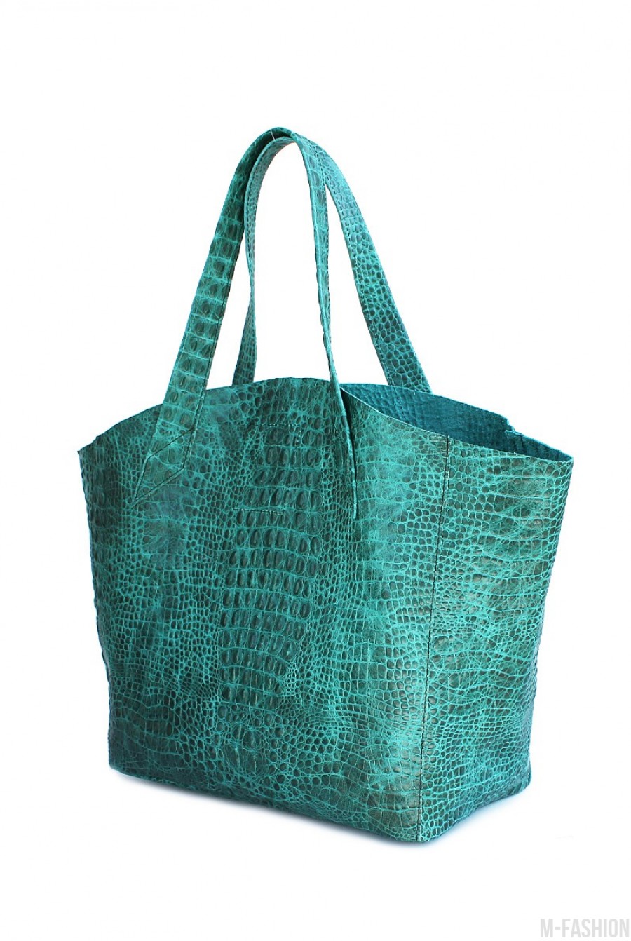 Кожаная зеленая сумка Fiore с принтом под рептилию- Фото 2