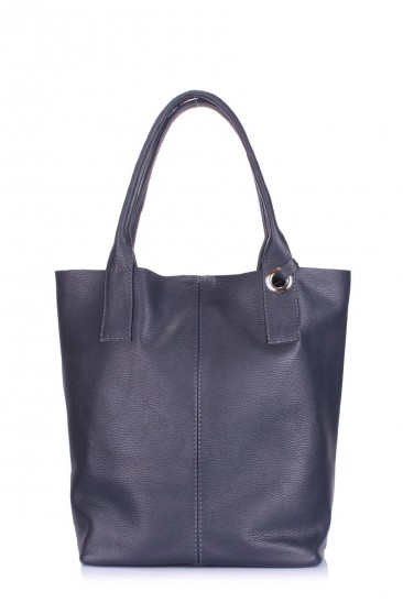 Синяя сумка-шоппер из натуральной кожи на одно отделение