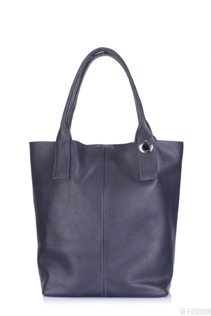 Синяя сумка-шоппер из натуральной кожи на одно отделение - Фото 1