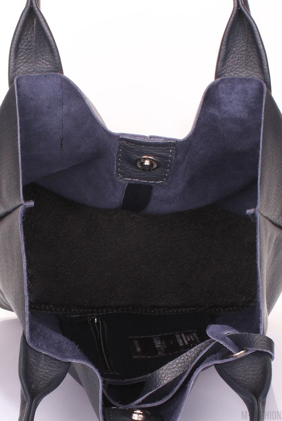 Синяя сумка-шоппер из натуральной кожи на одно отделение- Фото 4