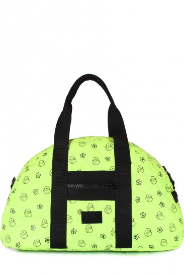 Стеганая дорожная сумка с ярко-зеленой расцветкой и позитивным принтом