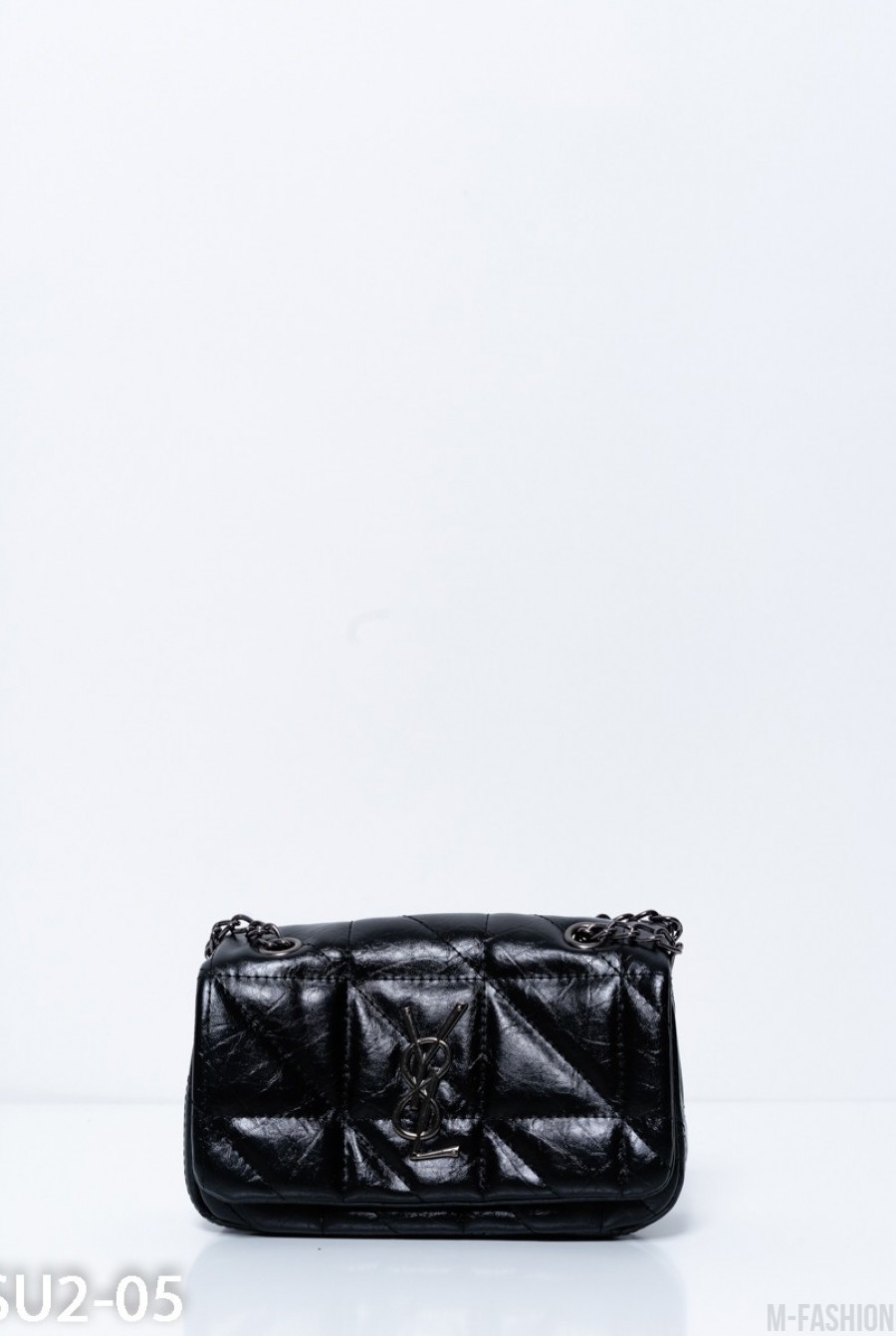 Черная маленькая сумочка из эко-кожи на цепочке - Фото 1