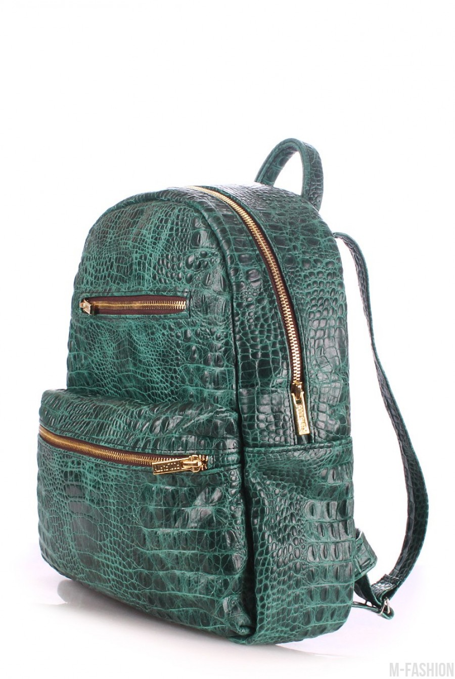 Зеленый рюкзак из кожи под рептилию- Фото 2