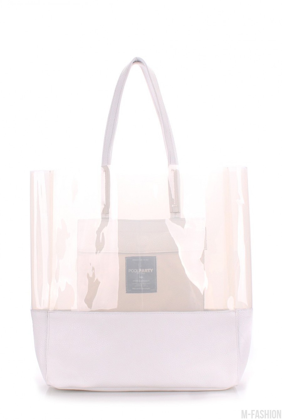 Кожаная белая сумка City с прозрачным пластиковым верхом - Фото 1