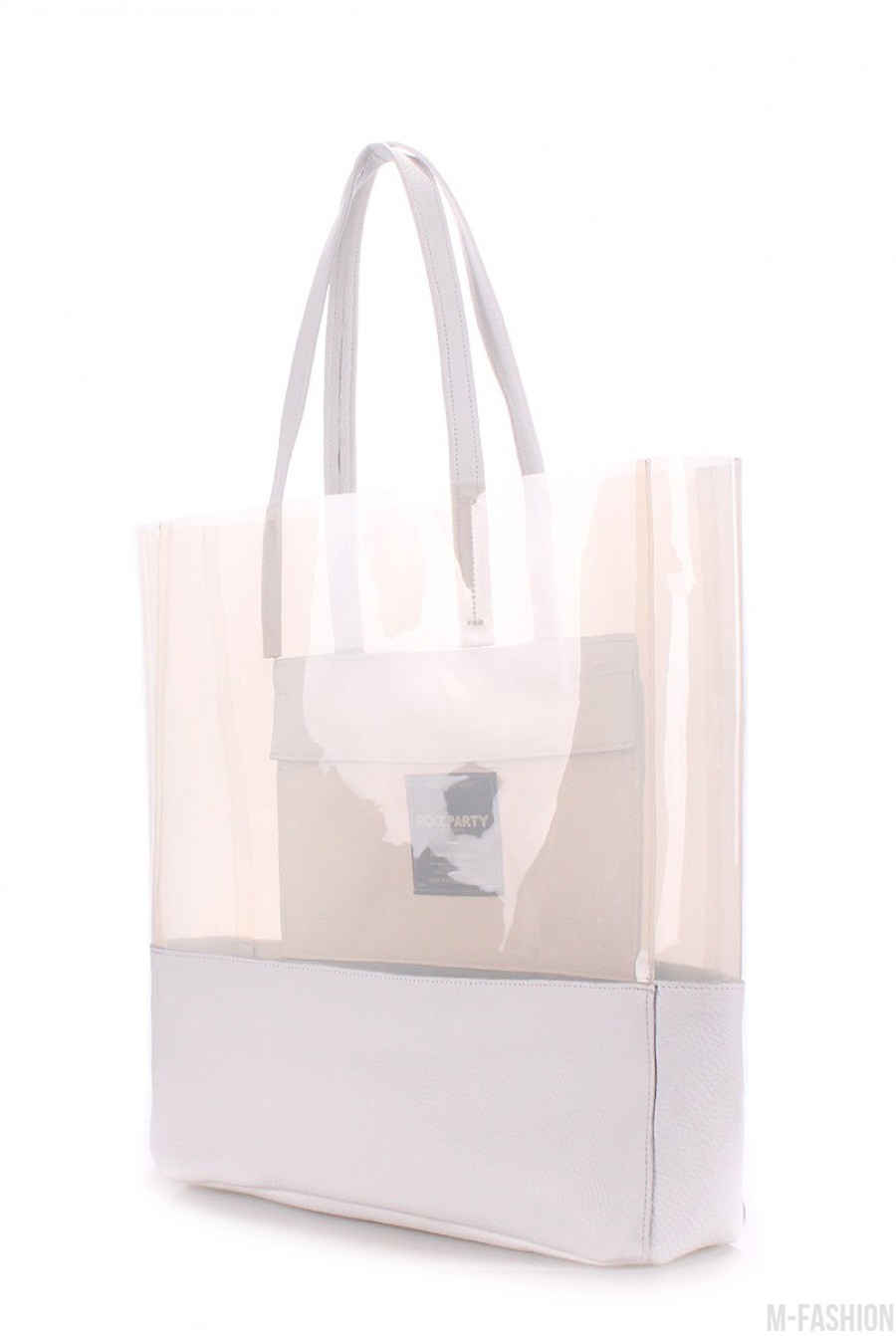Кожаная белая сумка City с прозрачным пластиковым верхом- Фото 2