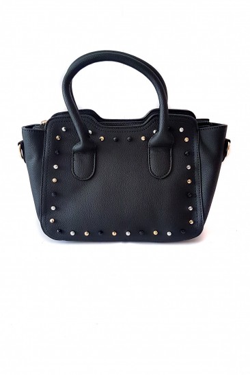 Черная женская сумочка с золотистыми и черными металлическими шипами