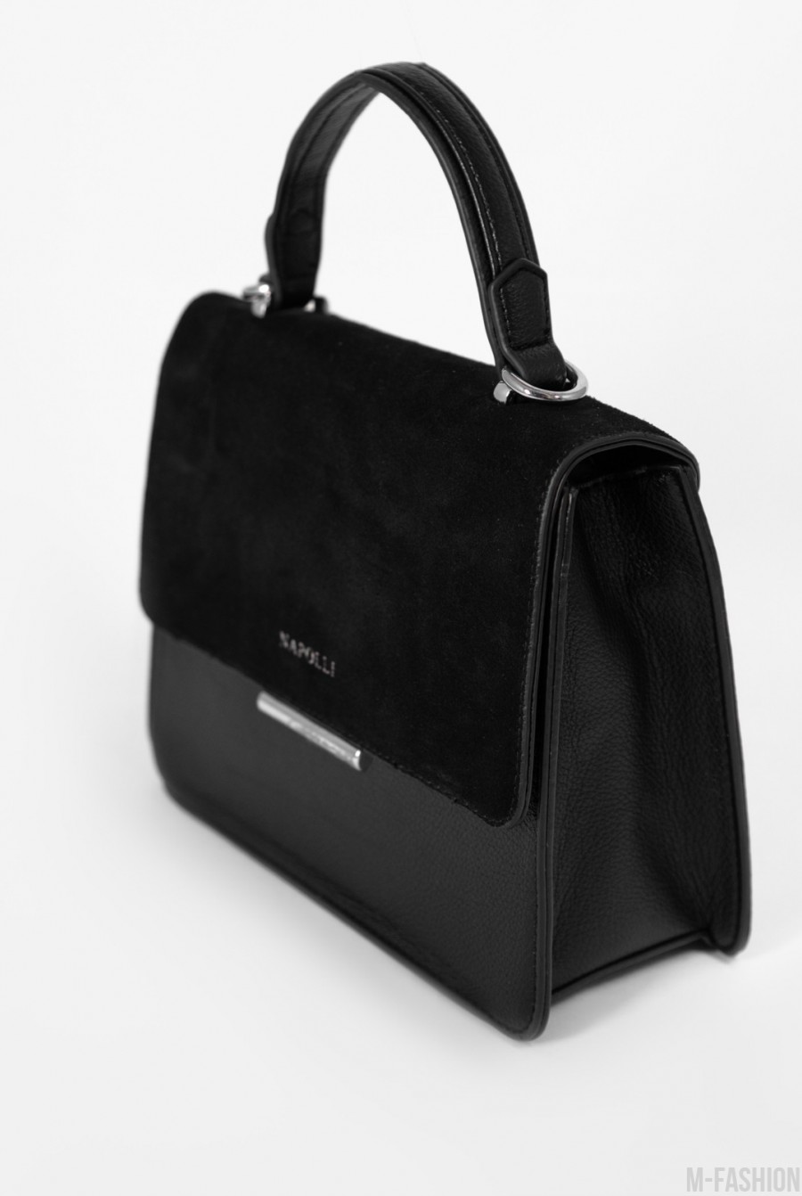 Черная сумка с вставкой из эко-замши- Фото 2