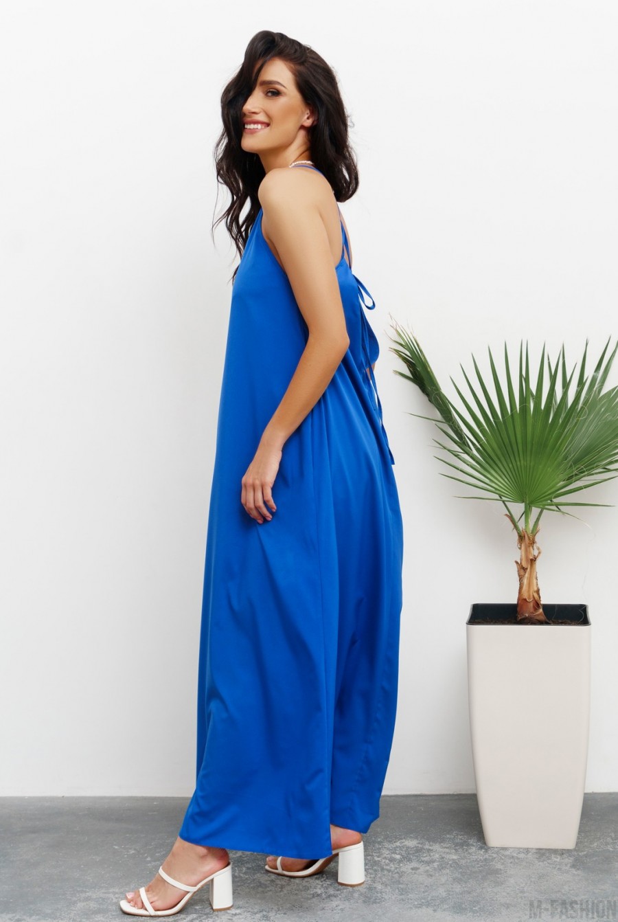 Синее платье-комбинация расклешенного кроя- Фото 2