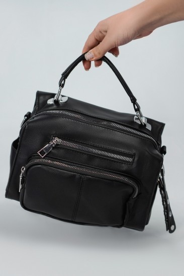 Черная сумка-чемоданчик из эко-кожи