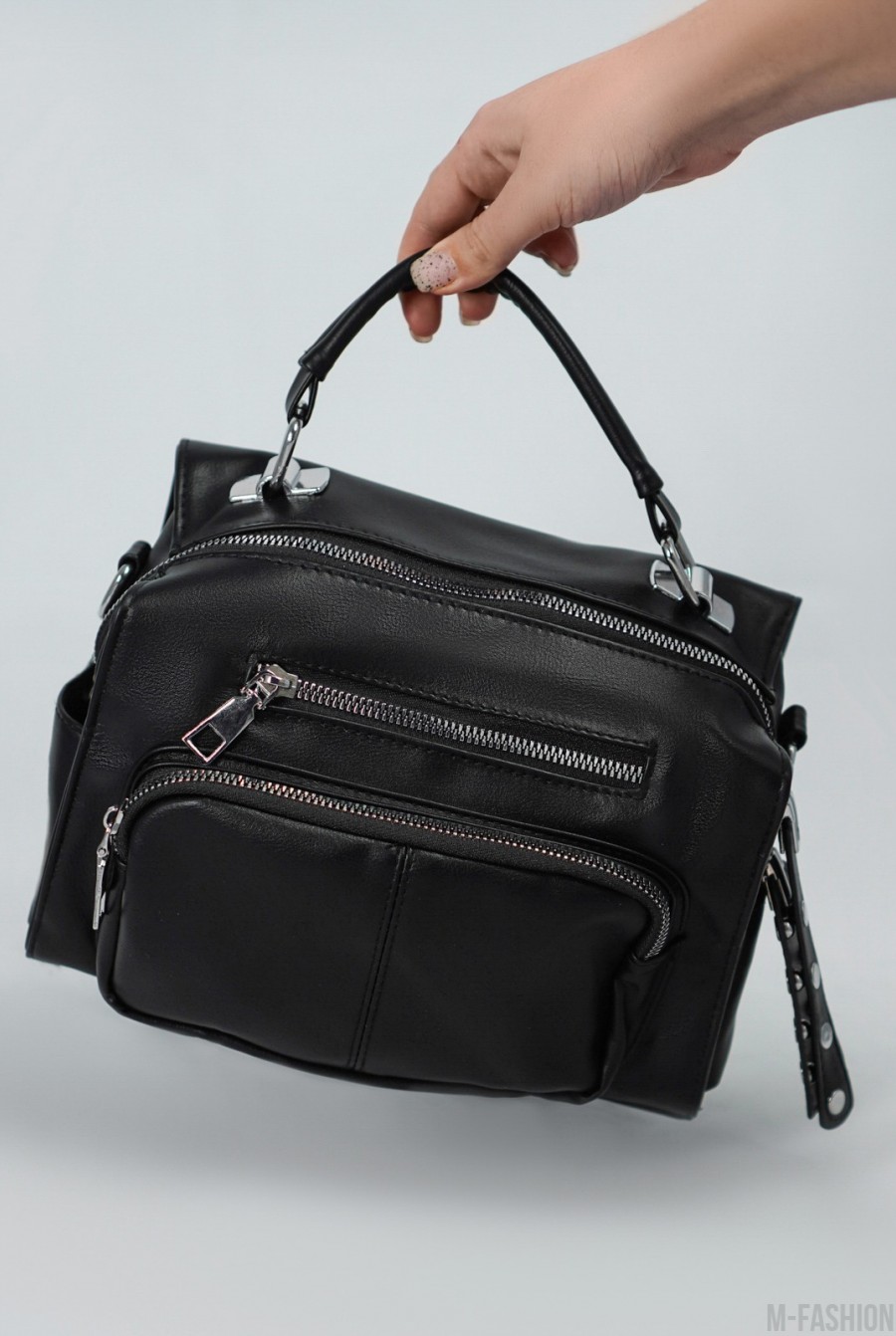 Черная сумка-чемоданчик из эко-кожи - Фото 1