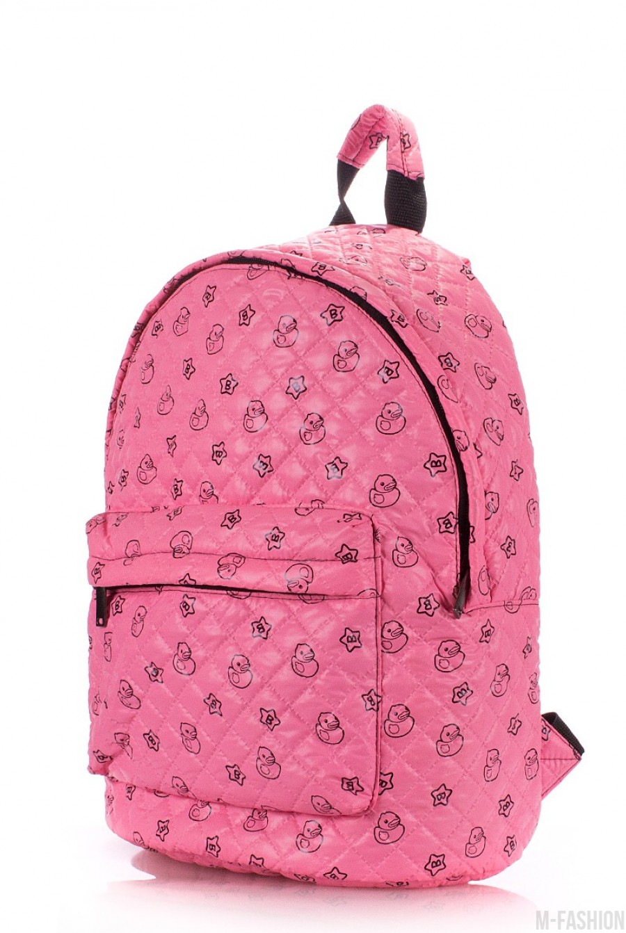 Розовый мини-рюкзак из ткани с модным и ярким принтом- Фото 2