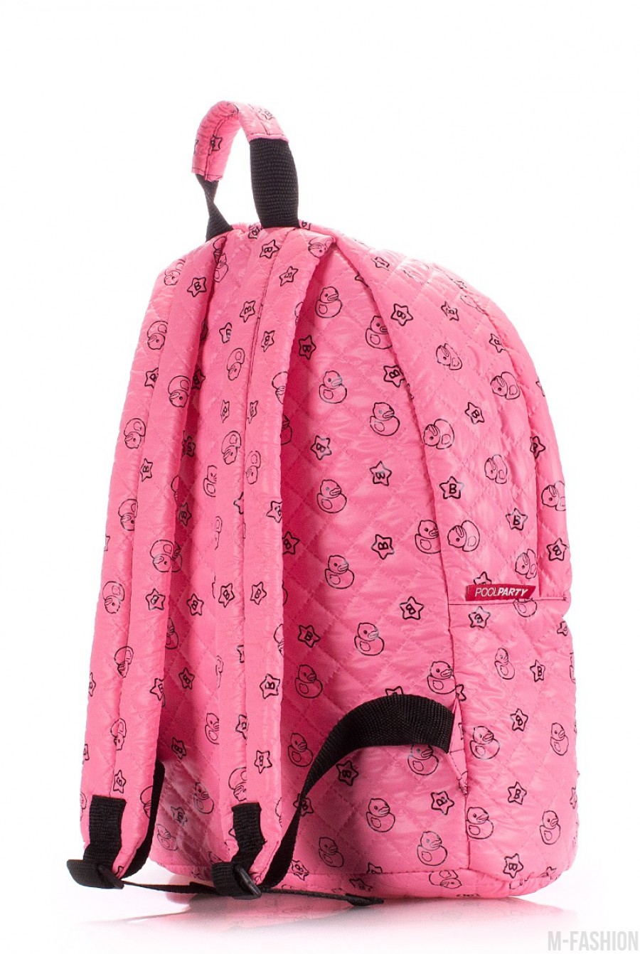 Розовый мини-рюкзак из ткани с модным и ярким принтом- Фото 3