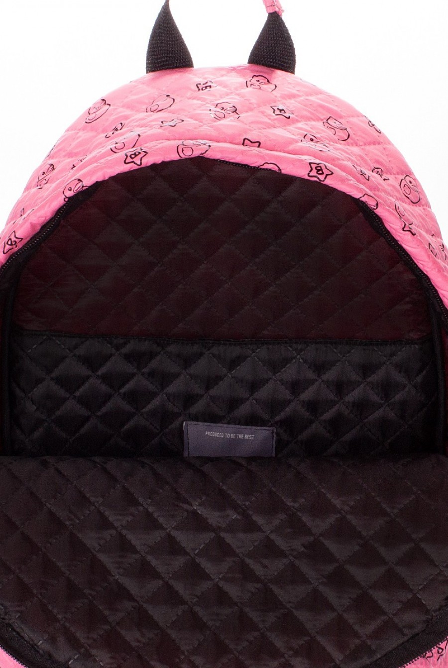 Розовый мини-рюкзак из ткани с модным и ярким принтом- Фото 4