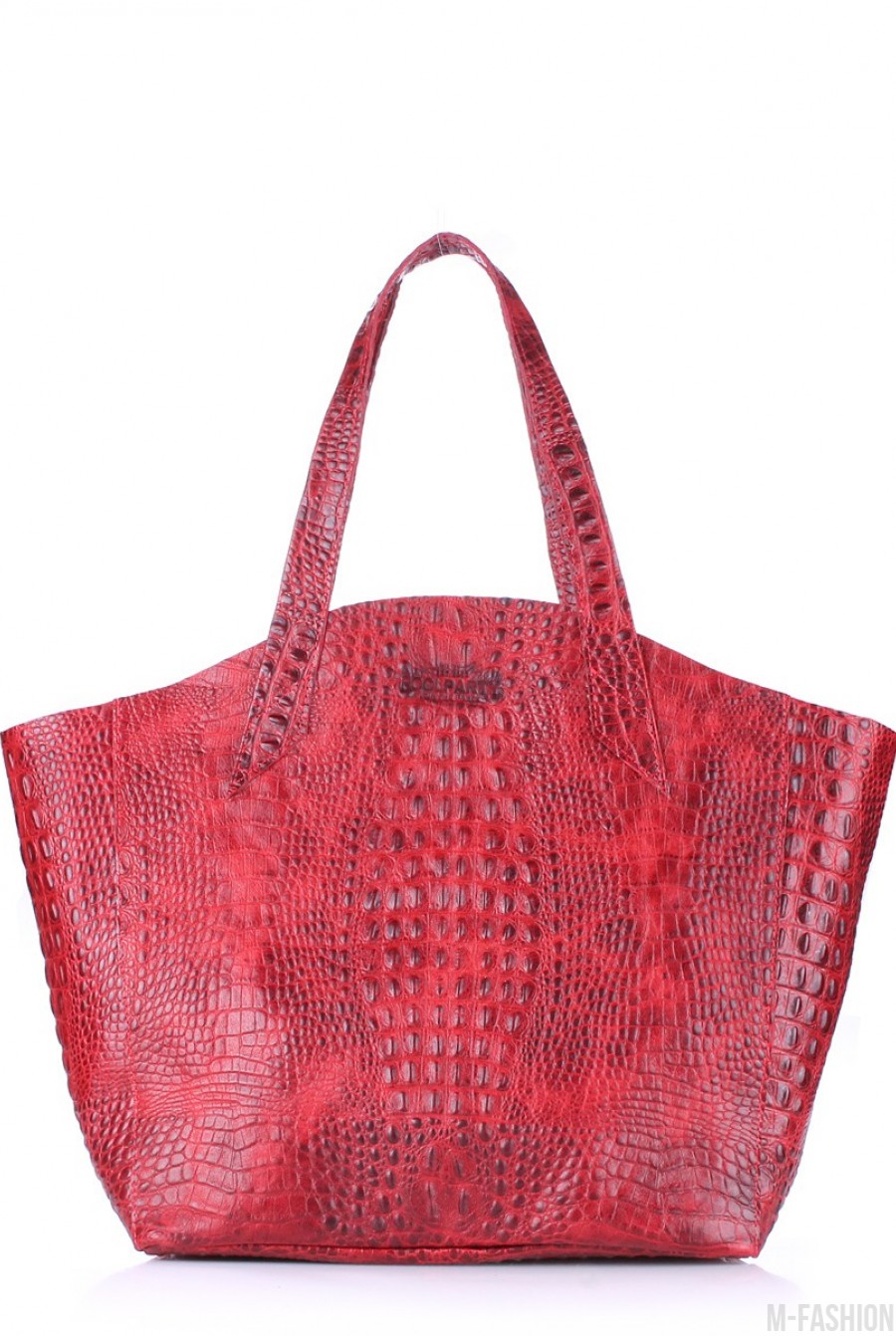 Кожаная красная сумка Fiore с принтом под рептилию - Фото 1