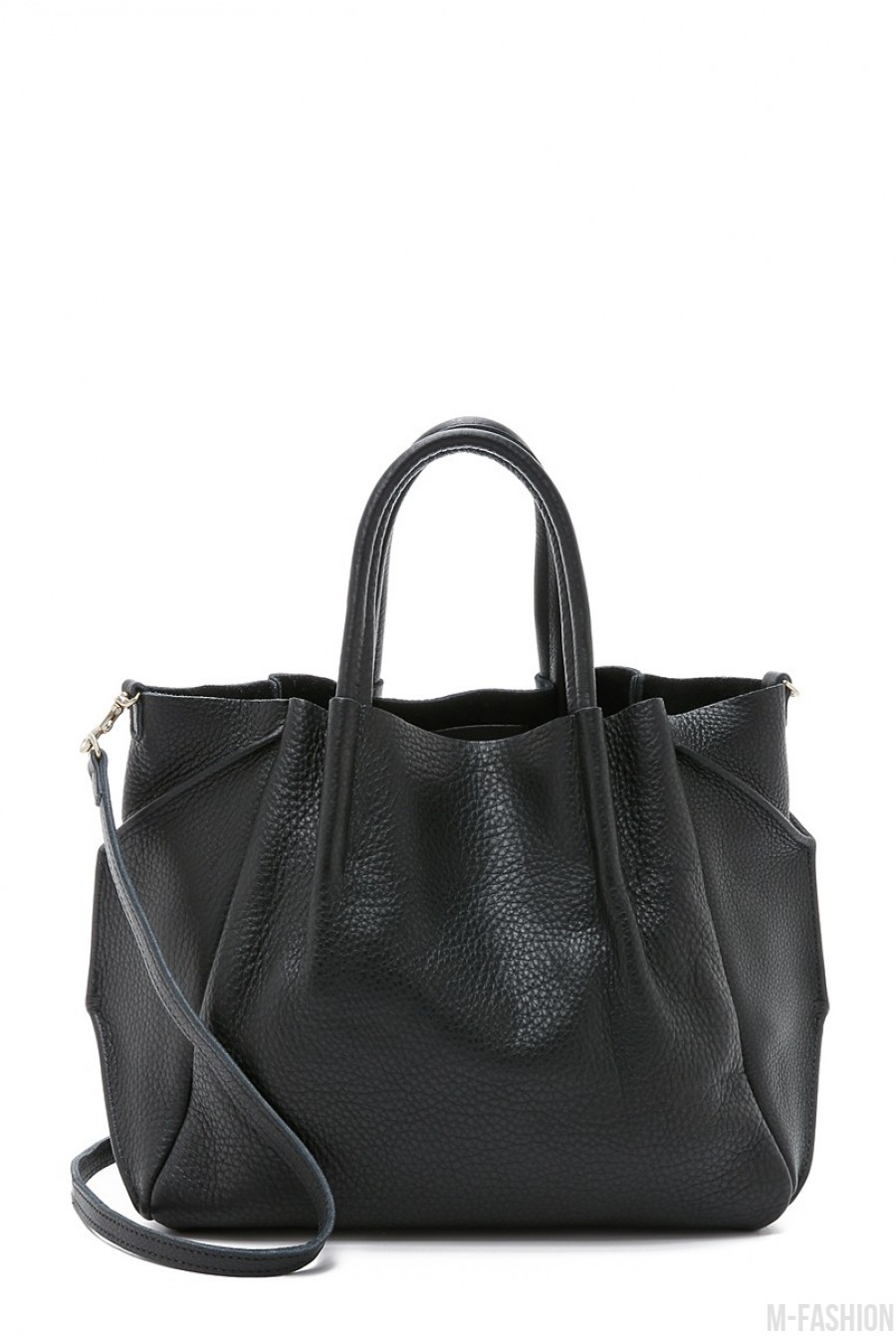 Черная сумка из натуральной кожи со съемным ремнем - Фото 1