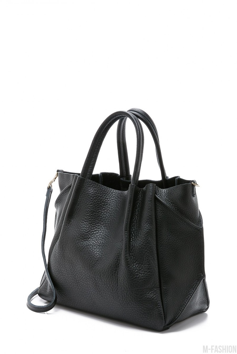 Черная сумка из натуральной кожи со съемным ремнем- Фото 2