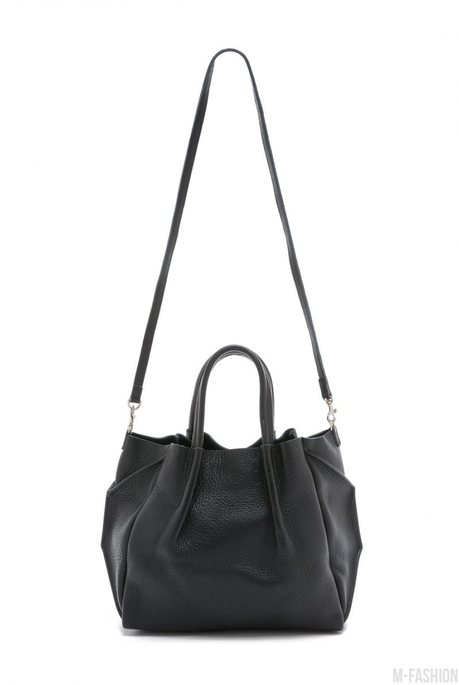 Черная сумка из натуральной кожи со съемным ремнем- Фото 3